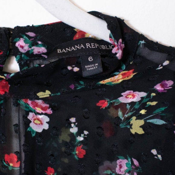 Banana Republic Black Floral Sheer Clip-Dot Midi Dress - Picture 4 of 7